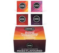 EXS Mixed Flavoured Condoms (48 Pack) Regular Fit, Premium Latex with Non-Spermicidal Lube, Flared with Teat, PETA-Approved Vegan Condom, 3 Year Life - CE Marked NHS Approved Male Condoms