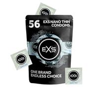 EXS Nano Thin Condoms (56 Pack) Regular Fit, Premium Latex with Non-Spermicidal Lube, Straight-Walled with Teat, PETA-Approved Vegan Condom, 3 Year Expiry Life - CE Marked NHS Approved Male Condoms