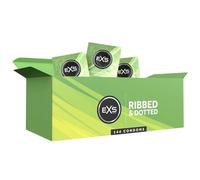 EXS Ribbed & Dotted Condoms (144 Pack) Regular Fit, Premium Latex with Non-Spermicidal Lube, Flared with Teat, PETA-Approved Vegan Condom, 3 Year Life - CE Marked NHS Approved Male Condoms Ribbed