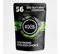 EXS Ribbed & Dotted Condoms (56 Pack) Regular Fit, Premium Latex with Non-Spermicidal Lube, Flared with Teat, PETA-Approved Vegan Condom, 3 Year Life - CE Marked NHS Approved Male Condoms Ribbed