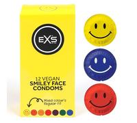EXS Smiley Face Condoms (12 Pack) Regular Fit, Premium Latex with Non-Spermicidal Lube, Flared-Shape with Teat, PETA-Approved Vegan Condom, 3 Year Life - CE Marked NHS Approved Male Condoms