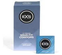 EXS Snug Fit Condoms (12 Pack) 49mm Width, Premium Latex with Non-Spermicidal Lube, Straight-Walled with Teat, PETA-Approved Vegan Condom, 3 Year Life - CE Marked NHS Approved Male Condoms