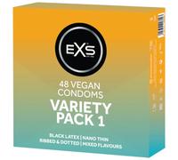 Exs Condoms Box of 48 | Black Latex Nano Thin Ribbed Dotted Flavoured | VP 1