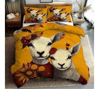 EXSANLIEAY King Size Duvet Cover Sets- 3Pcs Illustration Double Bedding Set, Cute Sheep Microfiber Breathable Soft Quilt Covers with Zipper and 2 Pillowcases（50x75cm） ZB1066