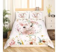 EXSANLIEAY Little Rabbit Single Duvet Cover Set Flowers Bedding Premium Brushed Microfibre, with Zipper Closure Soft Comfortable Includes 2 Pillowcases 50x75 cm