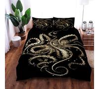 EXSANLIEAY Octopus Single Duvet Cover Set Marine Elements Bedding Premium Brushed Microfibre, with Zipper Closure Soft Comfortable Includes 2 Pillowcases 50x75 cm