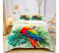 EXSANLIEAY Tropical Plants Single Duvet Cover Set Parrot Bedding Premium Brushed Microfibre, with Zipper Closure Soft Comfortable Includes 2 Pillowcases 50x75 cm