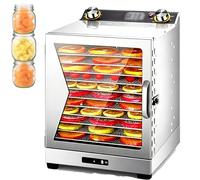 EXSHUING Commercial Dehydrator Machine, Stainless Steel Food Dehydrator 800w, 6" Fan Blade 360° Airflow, Tempered Glass Door, 6-18 Trays, 0-12h Timer, 30-90°C, For Jerky, Herbs, Mushrooms(12 Trays)