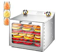 EXSHUING Commercial Dehydrator Machine, Stainless Steel Food Dehydrator 800w, 6" Fan Blade 360° Airflow, Tempered Glass Door, 6-18 Trays, 0-12h Timer, 30-90°C, For Jerky, Herbs, Mushrooms(8 Trays)