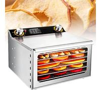 EXSHUING Jerky Dehydrator, Stainless Steel Food Dehydrator 400w/800w, Tempered Glass Door, 0-12h Timer, 30-90°C (86-194°F), 6-18 Trays, Even Airflow, No Tray Rotation, For Fruits, Seafood(6 Trays)