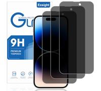 Exsight 3-Pack Privacy Screen Protector for iPhone 14 Pro / 15 6.1-Inch, 9H+ Hardness Anti-Spy Tempered Glass Film, Fingerprint Unlock Compatible, Impact-Protection, Anti-Scratch, Case Friendly