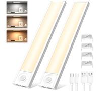 Exsight Under Cabinet Kitchen Lights, 4 Modes 3 Color Temperature Stepless Dimming, LED Motion Sensor Wardrobe Lights, USB-C Rechargeable Night Light for Stairs, Wardrobe, Hallway, Garage, 20CM-2 Pack