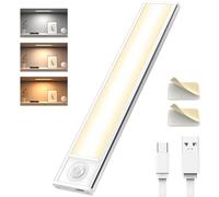 Exsight Under Cabinet Kitchen Lights, LED Motion Sensor Cupboard Light, 3 Color Temperature Stepless Dimming, USB-C Rechargeable Night Light with Magnetic Strip for Stairs, Wardrobe, Hallway, Garage