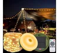 Exsivemy Camping Fairy Lights, 72FT Retractable Solar & USB Rechargeable Camp Lamp - 8 Lighting Modes with Remote, Portable Reel Design, Waterproof - Perfect for Tents, RV, Garden Parties & Outdoor