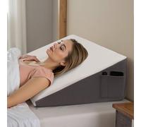 Exsnugy Patented Wedge Pillow 25.5cm Elevated Bed Wedge Pillow Headboard for Acid Reflux Relief,Sleeping,Post Surgery,Back Pain Relief,Snoring,Soft Memory Foam Top & Washable Breathable Grey Cover
