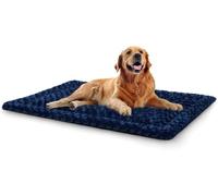 Exsnugy Washable Dog Bed Mat for Crates, Soft Fluffy All-Season Dog Cushion, Skin-Friendly Pet Mattress for Large Jumbo Medium Dogs, XL 106 x 71 cm, Blue