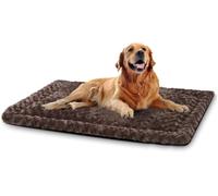 Exsnugy Washable Dog Bed Mat for Crates, Soft Fluffy All-Season Dog Cushion, Skin-Friendly Pet Mattress for Large Jumbo Medium Dogs, XL 106 x 71 cm, Brown