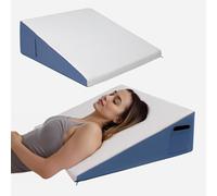 Exsnugy Wedge Pillow 25.5cm Triangle Elevated Bed Wedge Pillow Headboard for Acid Reflux Relief, Sleeping, Post Surgery, Back Pain Relief, Snoring,Soft Memory Foam Top & Washable Breathable Blue Cover