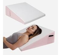 Exsnugy Wedge Pillow 25.5cm Triangle Elevated Bed Wedge Pillow Headboard for Acid Reflux Relief, Sleeping, Post Surgery, Back Pain Relief, Snoring,Soft Memory Foam Top & Washable Breathable Pink Cover