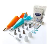 EXSTRY Reusable Piping Bags and Nozzles Set - 15 Pcs Baking Kit Including 2 Reusable Bags, 8 Nozzles, 2 Couplers, Cleaning Brush, and Silicone Rings - Ideal for Cakes, Cupcakes, and Cookies