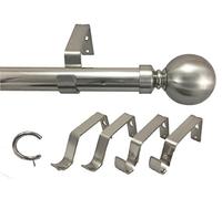 Ext Long 28mm Brushed Chrome Bi Fold Door Curtain Pole Metal Ball Finial 3m, 4.5m, 6m, 7.5m & 9m (6m Pole, Brushed Chrome)