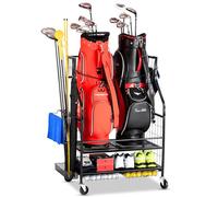 EXTCCT Golf Bag Storage Garage Organizer- Golf Bag Stand Fit for 2 Golf Bags and Golf Clubs, Golf Balls, Golf Equipment Accessories, Extra Large Golf Bag Storage Rack for Garage, Club, Shed, Basement