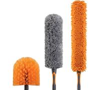 Extend-A-Reach Dusting Kit for Extension Pole or by Hand // Twist on Duster Cleaning Kit includes 3 attachments // Cobweb Brush // Feather Duster and Flexible Ceiling Fan Duster (Pole Sold Separately)