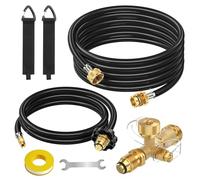 Extend a Stay RV Propane Kit - 5FT & 12FT Hoses, Brass Tee Adapter Kit 4-Port for Connection Between Auxiliary Cylinder or Appliances - Tank RV Camping
