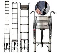 Extend & Climb Telescopic Ladder 5 Meter with Detachable Ladder Hooks for Home Roof Electrical Work,Heavy Duty Stainless Steel Telescopic Step Ladder,Portable Extension Folding Ladder,Max Load 330Lbs