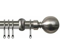 Extendable 25-28mm Metal Curtain Pole Set With Plain Ball Finials Rings Brackets (Brushed Nickel, 210-400cm)
