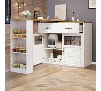 Extendable 360° Bar Table with Ders & s Door, Expandable Dining Table with Sto Cartment & Shelves, White, Perfect for Dining Room & Kitchen, 138-204 x 39 x 104 cm