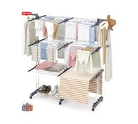 (Extendable-44) 4-Tier Clothes Drying Rack: Extra Large, Extendable 18-32M Space. Movable/Adjustable, Indoor/Outdoor Use. Mobile Laundry Airer, Extra Feedback Gift