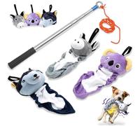 Extendable 97cm Dog Teaser Wand with 3 Squeaky Toys, Heavy Duty Flirt Pole for Dogs with 3 Crinkle Plush Chew Toy Interactive Toys for Small Medium Large Breeds, Stuffing Free Puppy Teething Toy