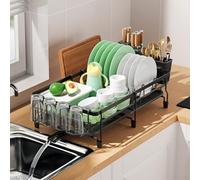 Extendable ABS Kitchen Bowl Rack with Automatic Drainage Groove, 53x30x13cm Countertop Dish Drainer for Plates, Cups, Utensils and Cutting Boards, Space-Saving Organiser, Tool-Free Assembly