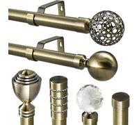 Extendable Antique Brass Curtain Pole Rod 28mm with Large 60mm Finials and Fittings (Antique Brass Vienna, 0.7-1.1m Extendable Pole)