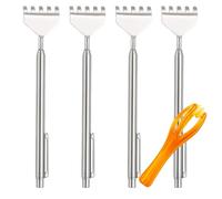 Extendable Back Scratcher Pack of 4 with Massager, Telescopic Scratcher Portable Retractable Bear Claw Metal Itch Relief Tool, Stocking Fillers Christmas Gifts for Men & Women