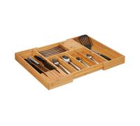 Relaxdays 10027482 Bamboo Cutlery Tray, Extendible, 2 Knife Blocks, Drawer Insert with 5-7 Compartments, HWD 5x56x43 cm, Natural