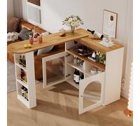 Extendable Bar Table with LED le Buffet D Table with Sto Shelf Bistro Sle 193x39x105 cm White Perfect for D Room and Living Room
