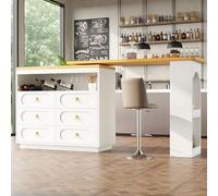 Extendable Bar Table with Storage 360° Rotating Kitchen Island LED Lighting & Drawers Perfect for Kitchen Dining Room Living Room Home Office 138-203x39x90cm (White)