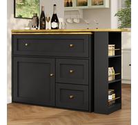 Extendable Bar Table with Storage Space, 360° Rotating Base, Snack Shelf, Bistro Table with Folding Drawers, 204L x 39W x 105H cm, Black Aosom UK