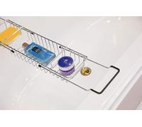 Extendable Bath Tub Rack Bridge Storage Tray Caddy - Chrome Plated, Rust Resistant, Non-Slip Rubber Handles