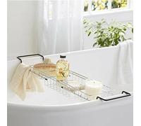 Extendable Bath Tub Rack Bridge Storage Tray Caddy with Non-Slip Rubber Handles Chrome Plated Scratch Proof Rust Resistant with Black end Coating