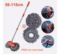 Extendable Car Wash Mop & Microfibre Brush Kit (58-115Cm) With 4 Heads