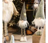Extendable Christmas Gonk with LED Star, Light Up Festive Gonk with Shimmery Outfit, Christmas Plush Standing Gonk Decoration, Xmas LED Swedish Gnome Figurine, Grey