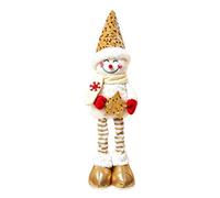 Extendable Christmas Snowman Decoration with, Gold | Smiling Fabric Figure, Striped Long Legs and Oversized Shoes, for Christmas Party Decor