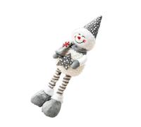 Extendable Christmas Snowman Decoration with, Gray | Smiling Fabric Figure, Striped Long Legs and Oversized Shoes, for Christmas Party Decor