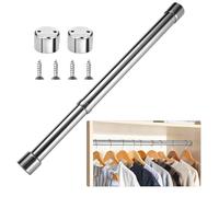 Extendable Clothes Rail,31-51cm Extendable Wardrobe Rail Adjustable Stainless Steel Wardrobe Rod with End Sockets and Screws Adjustable Wardrobe Rail for Wardrobe, Shower, Balcony, Windows