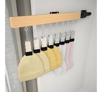 Extendable Clothes Rail with 8 Non-Slip Clips, Wooden Telescopic Wardrobe Rail for Wardrobe, Universal Storage Rail for Kitchen, Wardrobe, Bathroom and Washroom, 31 cm