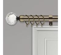 Extendable Curtain Pole | Crystal Metal Curtain Pole Set 25mm | Includes Rings, Finials, Brackets & Fittings (40cm to 325cm, Antique Brass)