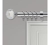 Extendable Curtain Pole | Crystal Metal Curtain Pole Set 25mm | Includes Rings, Finials, Brackets & Fittings (40cm to 325cm, Chrome)